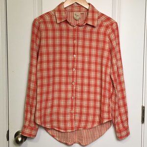Button Front Cotton Plaid Shirt XS